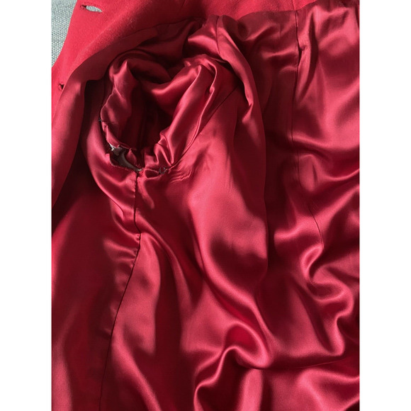 Vtg Red Holiday Wool Coat Fur Collar Cuff Double Breast Size Made in Canada Med - Picture 8 of 11